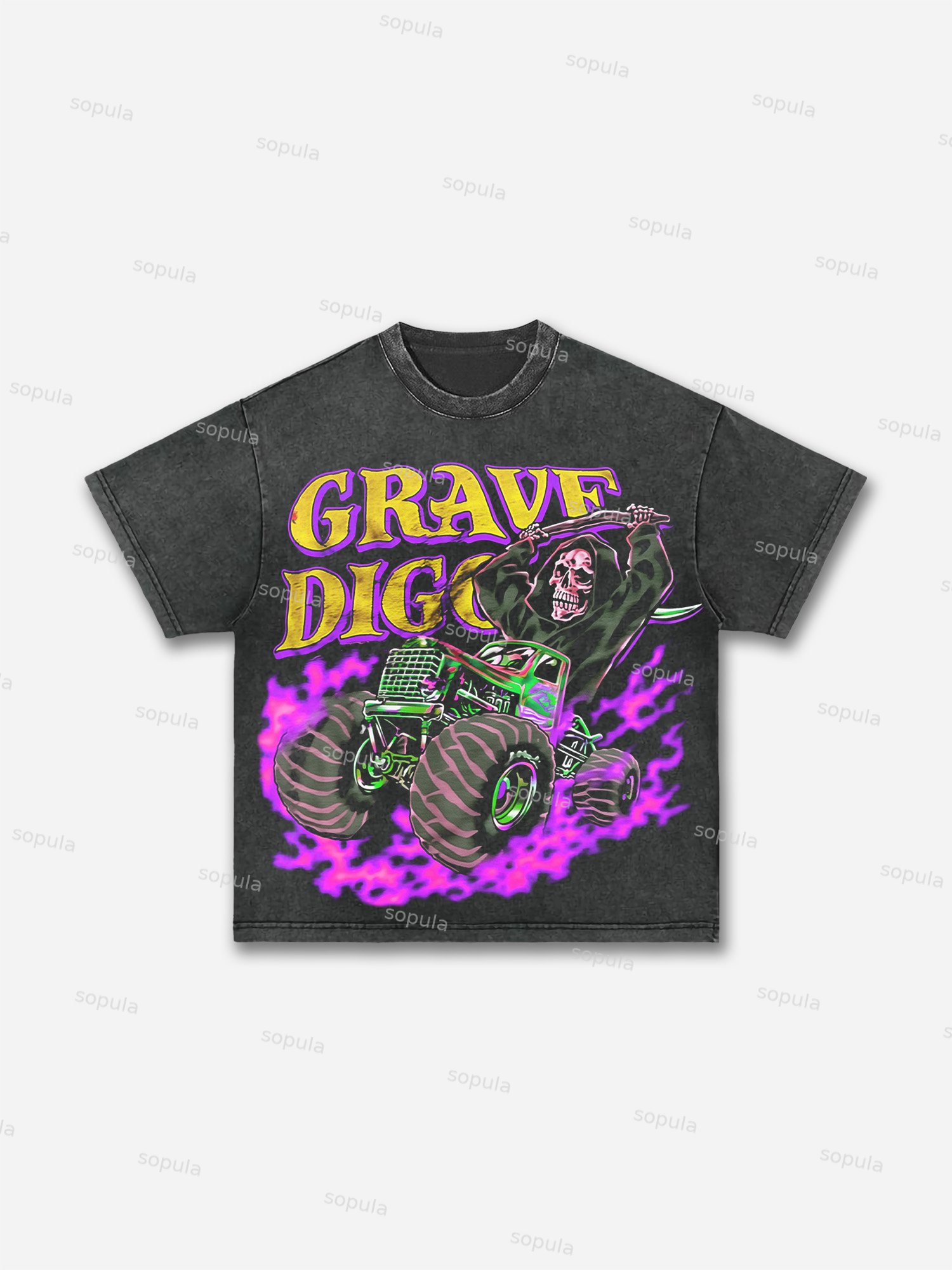 Ultra Rare Grave Digger Graphic Acid Wash T-shirt - Sopula｜Premium Graphic Tees & Graphic Clothing