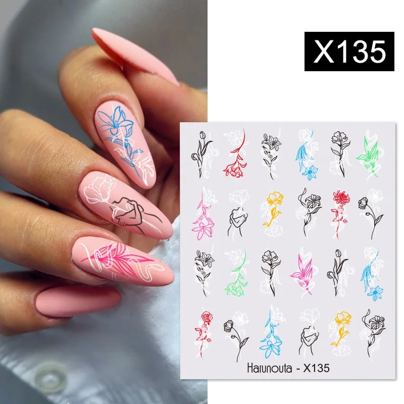 Harunouta Autumn Flowers Leaves Line Patter Nails Sticker Nail Art Decorations Decals Water Transfer Slider Foil Manicures Wraps-Nail Inspo