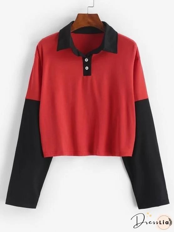 Button Front Two Tone Sweatshirt