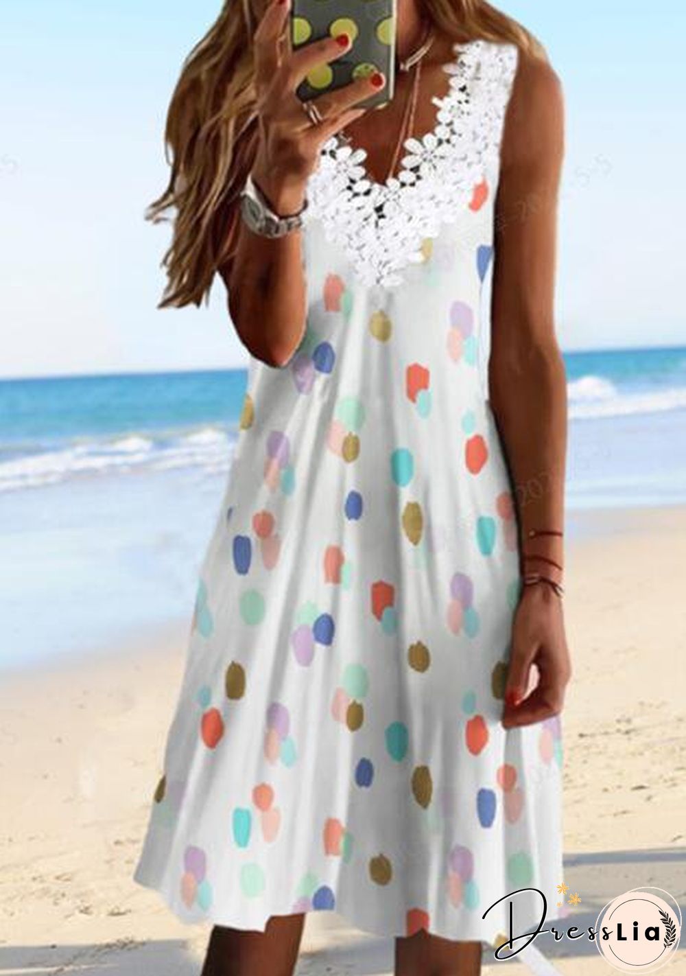 Casual Polka Dots Sleeveless Knitting Dresses