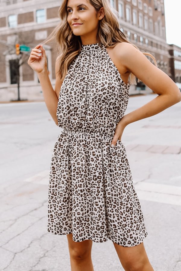 Leopard Halter Neck High Waisted Casual Dress shopify LILYELF