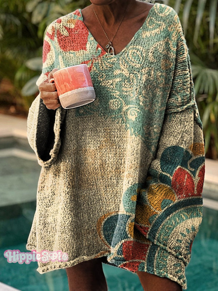 Women’s Hippie Love And Peace Casual Pullover Sweater Multicolor / M