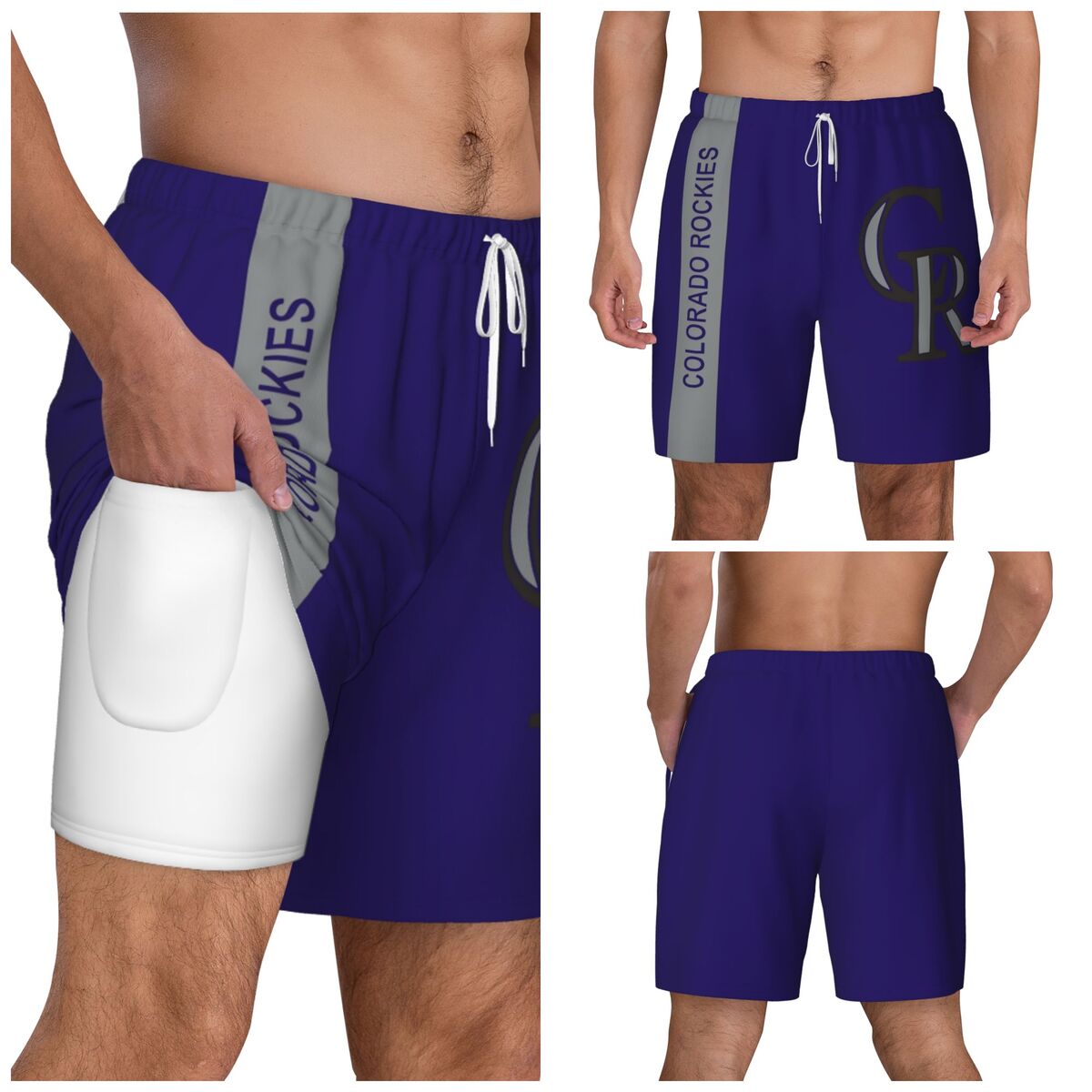 Colorado Rockies Purple Background Compression Lined Swim Trunks Men's