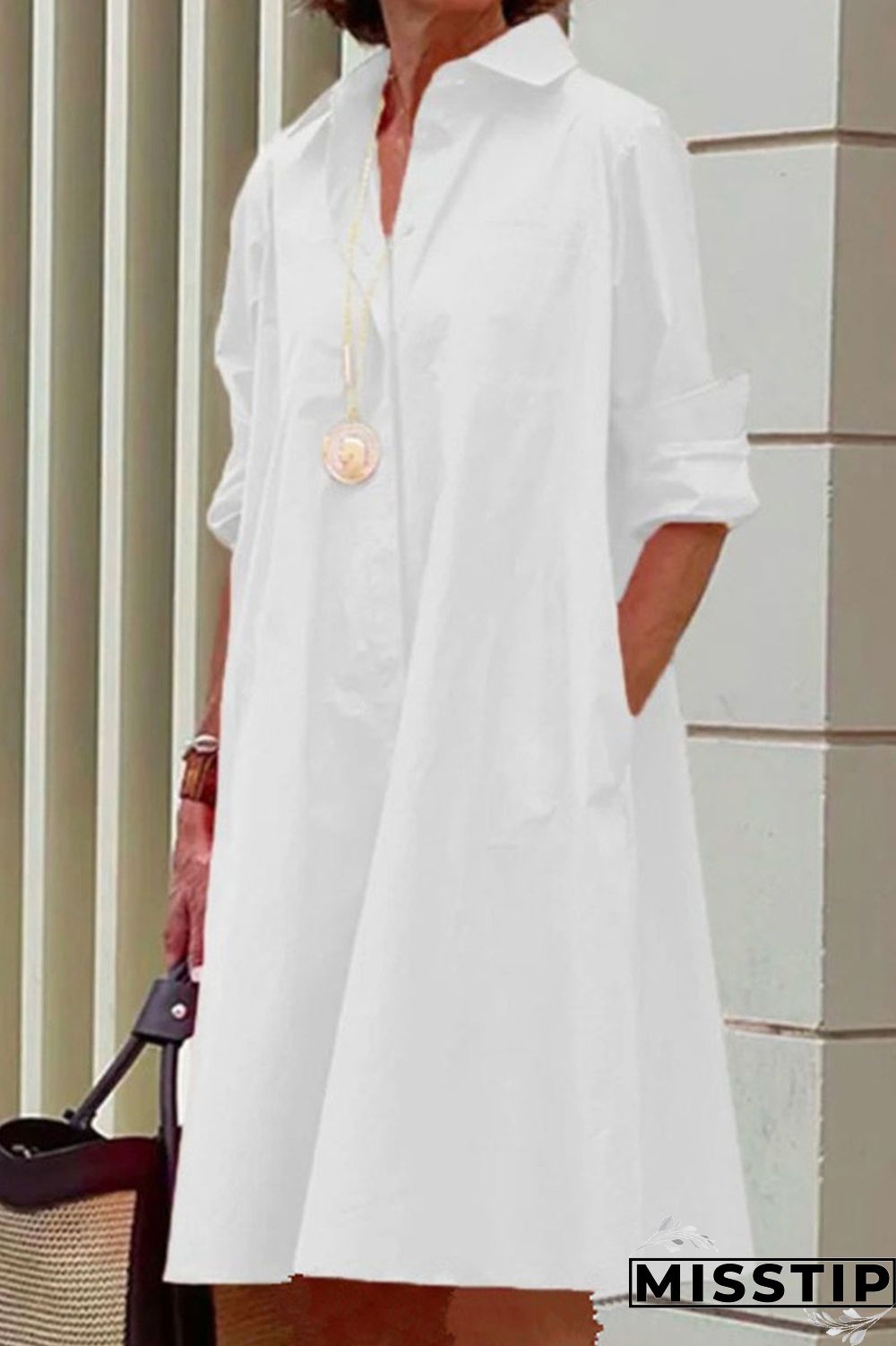 Black Casual Print Polka Dot Patchwork Buckle Turndown Collar Shirt Dress Dresses