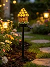 LED Solar Fairy-Tale Mushroom Cottage Garden Light Auto On/Off Resin Mushrooms Ground Decor Lights Weather-Proof Solar-Powered Resin Mushrooms Statue Lamp for Yard Patio Pathway Lawn Flower Bed