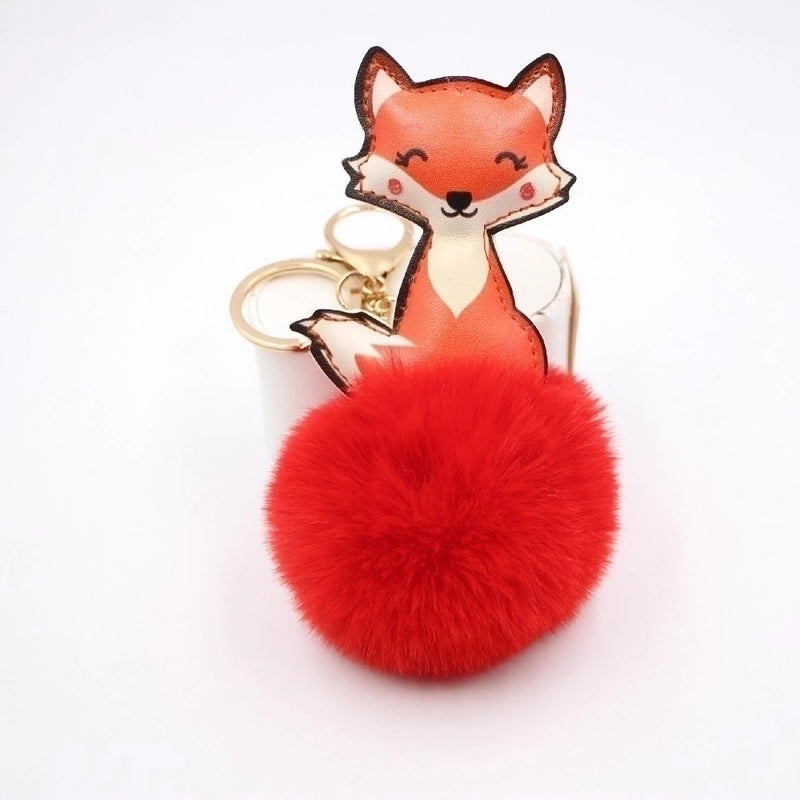 Cross-border Leather Cute Fox Plush Ball Pendant Bag Accessorie School Bag Purse Hair Ball Keychain