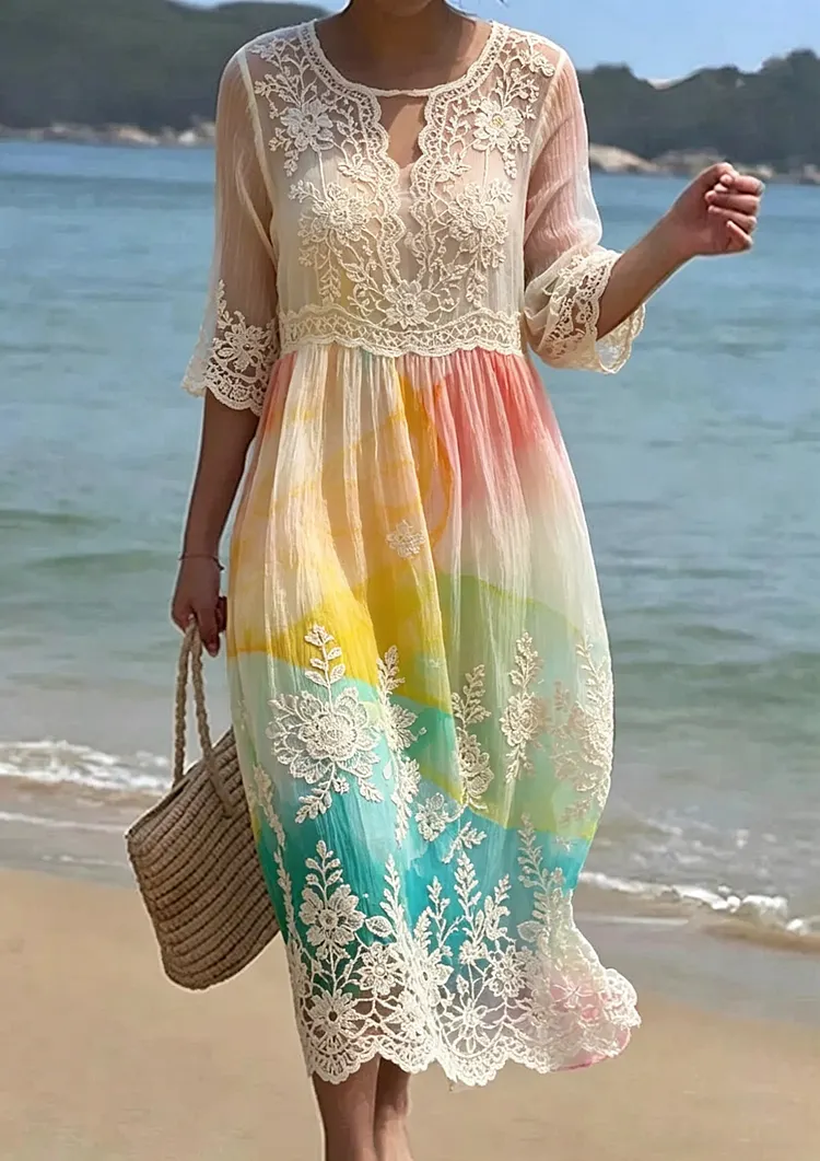 Women's Floral Embroidered Smocked Waist Midi Dress