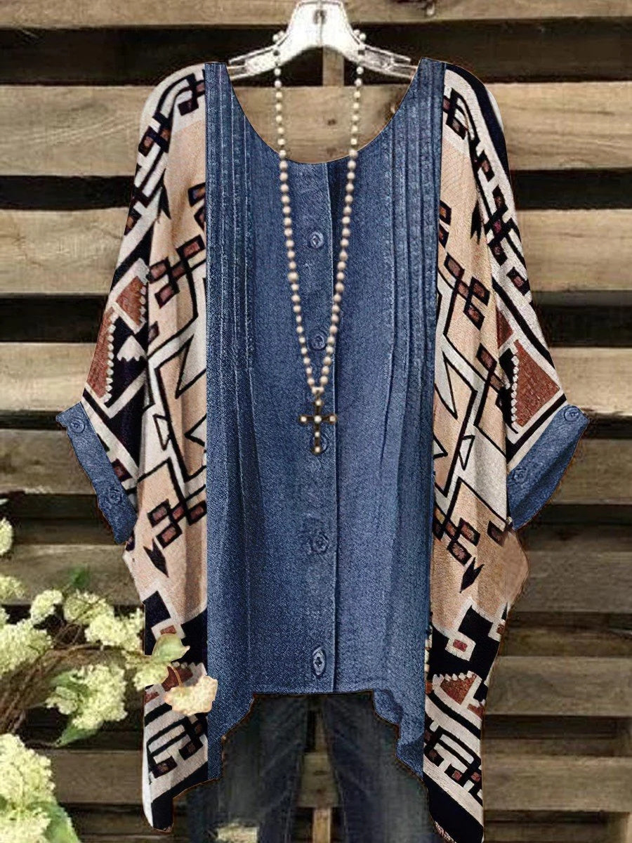 Women Long Sleeve V-neck Graphic Floral Printed Top