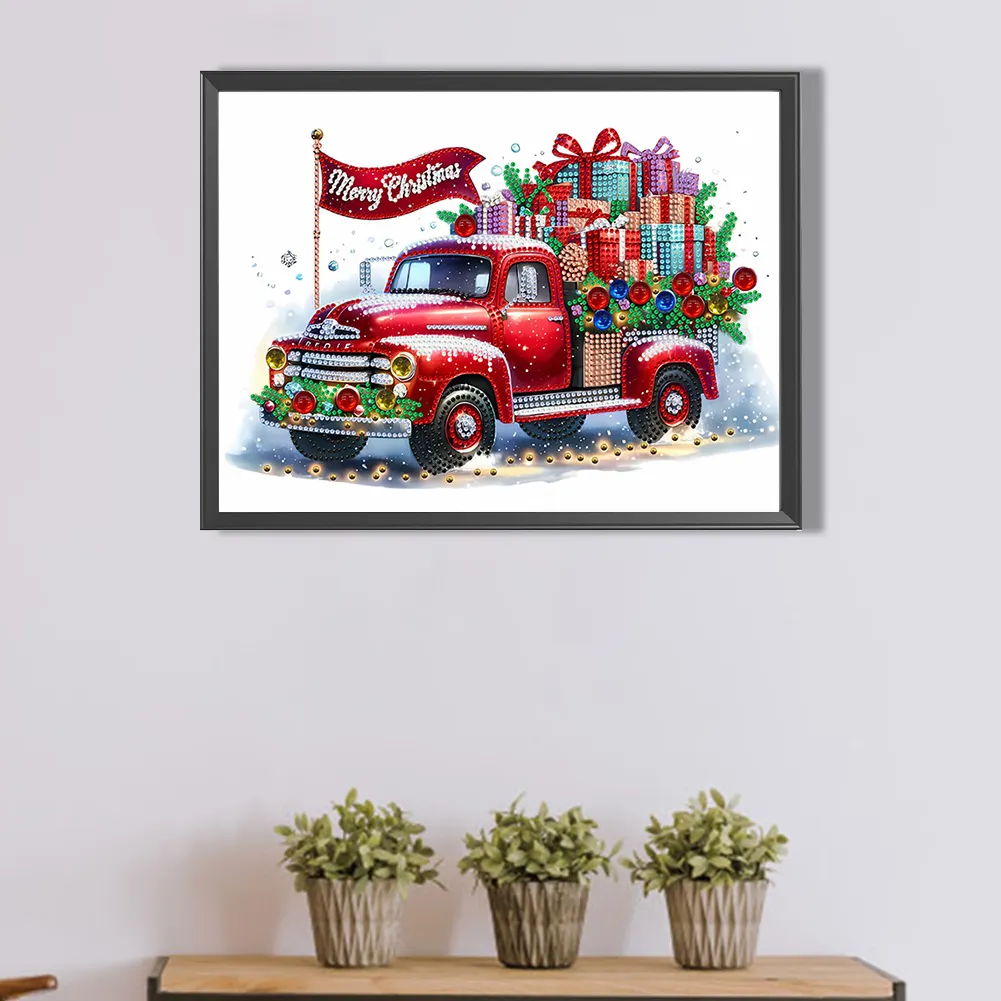 Diamond Painting - Partial Special Shaped Drill - Christmas Classic Car(Canvas|40*30cm)