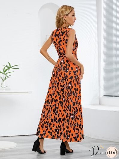 Tied Printed Surplice Tiered Tank Dress