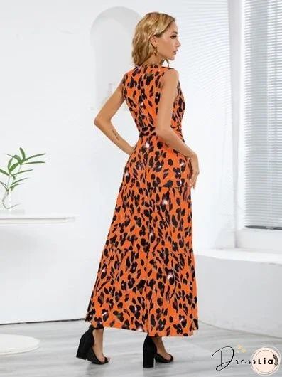 Tied Printed Surplice Tiered Tank Dress