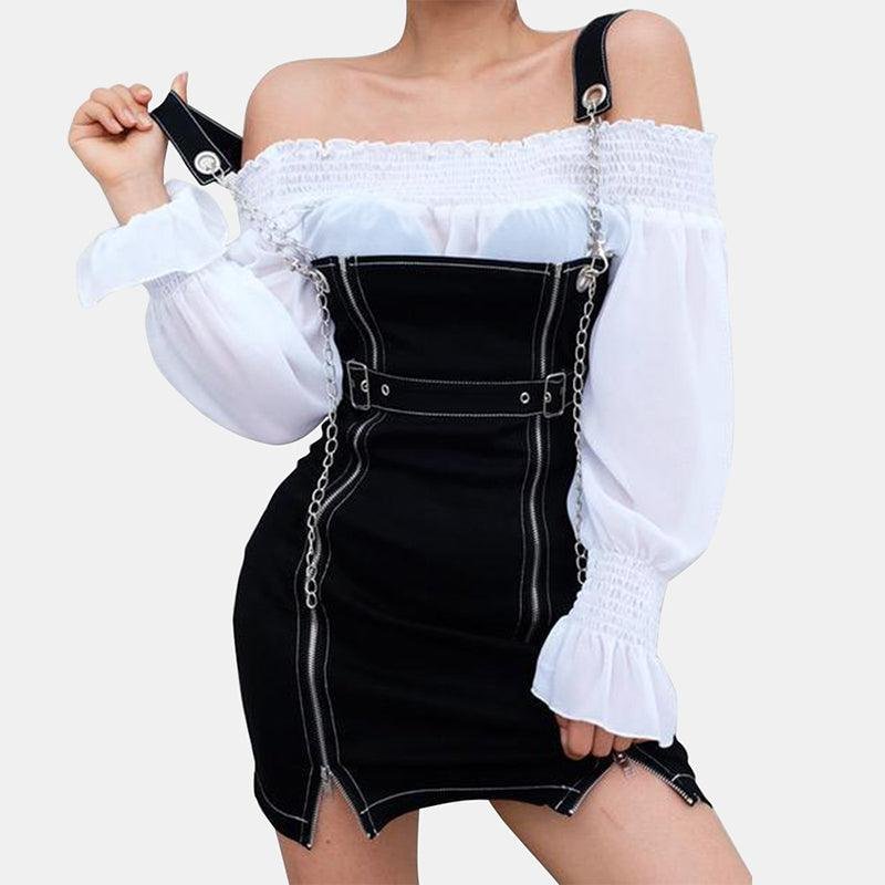 Side Zipper Suspender Dress