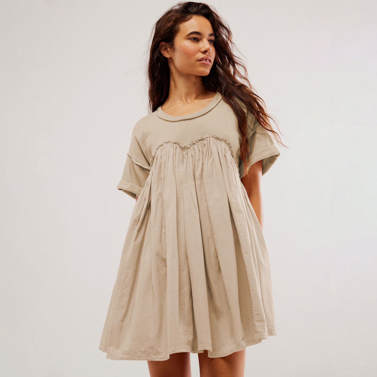 Mature Women Short Skirt Summer Casual Short Sleeve Holiday Dress 