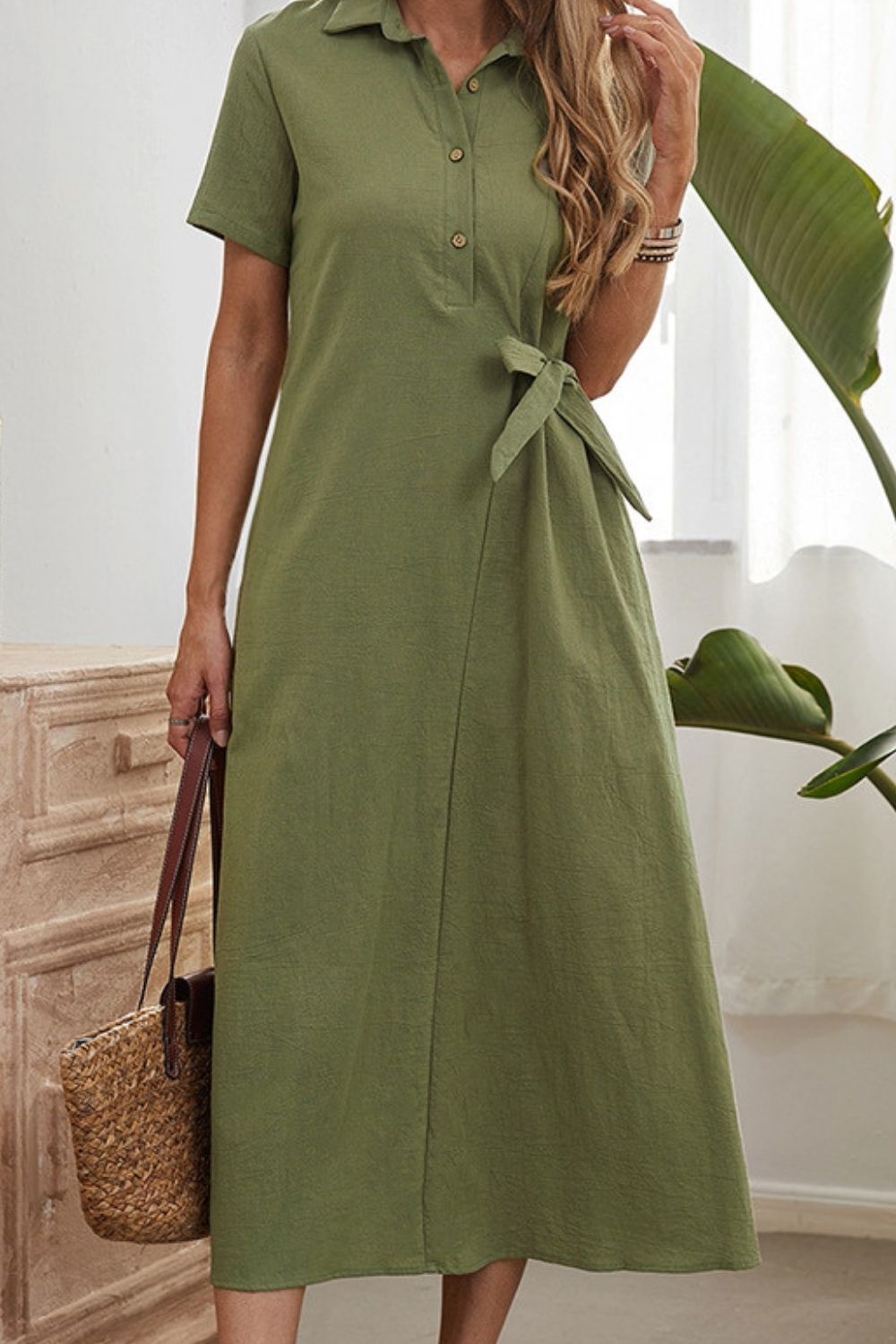 One Step Dress Solid Color Long Skirt Fashion High Waist Cotton Hedging 2021 Green Dress