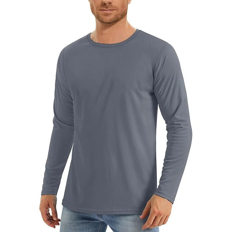 Men's Solid Color Quick-drying Sports Round Neck Long-sleeved T-shirt