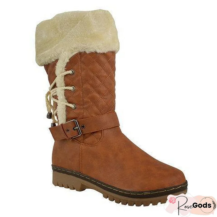 Women's Winter Furry Mid-Calf Snow Boots Plus Size Shoes