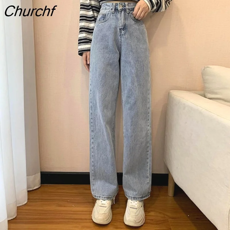 Churchf Leg Jeans For Women High Waist Stretch Denim Trousers Mom Jean Baggy Pants Casual Comfort Trousers Oversize