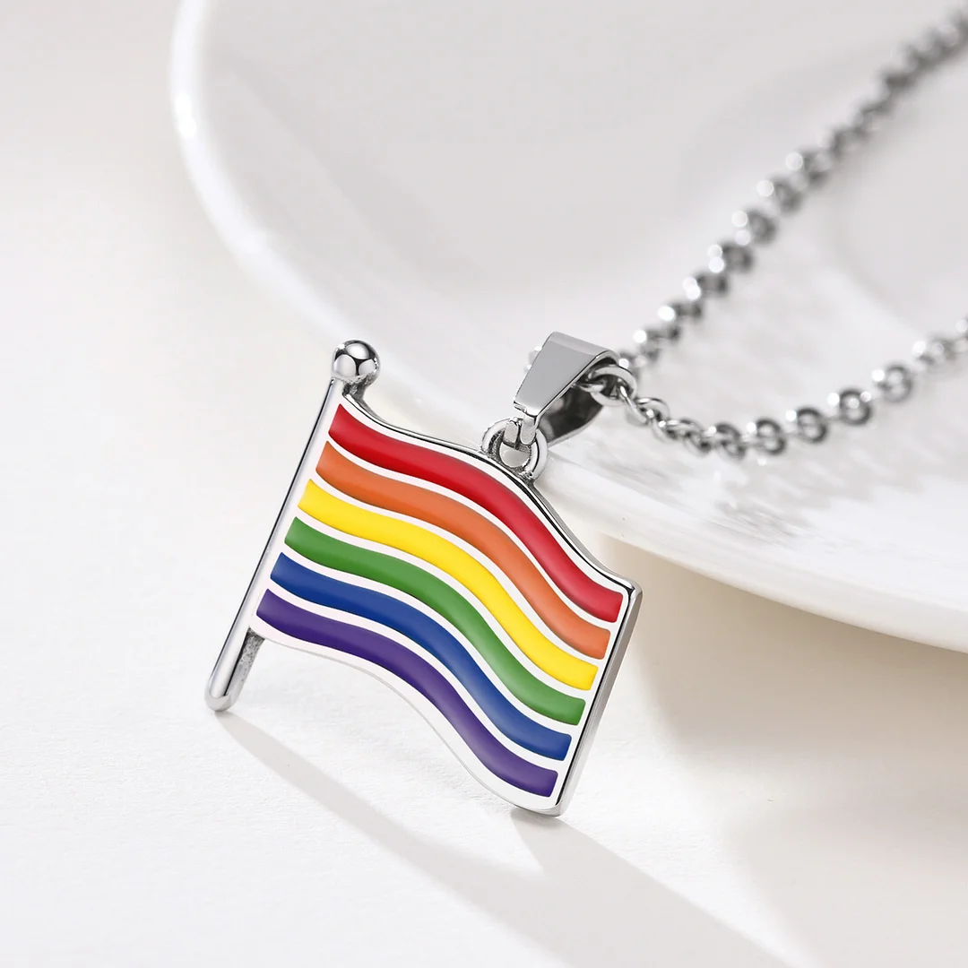 Titanium steel rainbow flag necklace