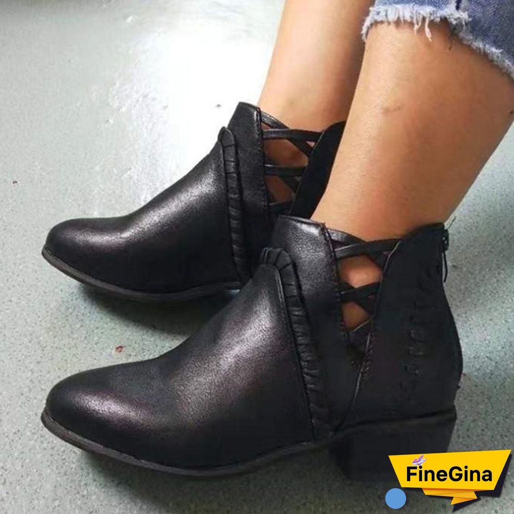 Women's Casual Solid Color Pointy Toe Mid Heel Boots