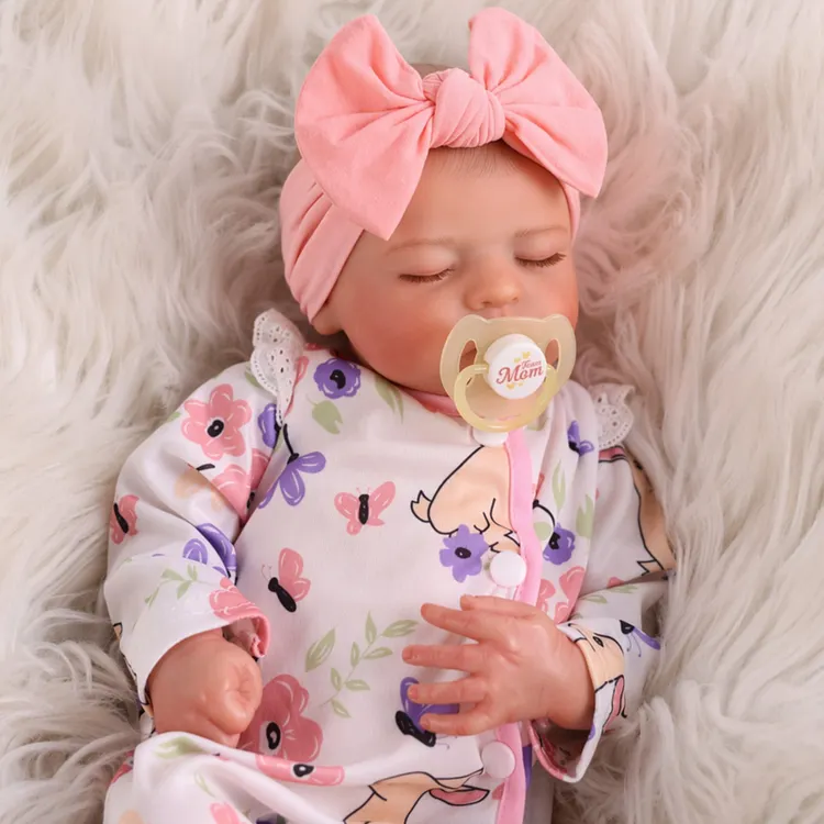 Babeside Noah 20" Vinyl Reborn Baby Boy Doll, Sleeping Little Infant with Floral Romper and Feeding Accessories, Comfort Companion Gift