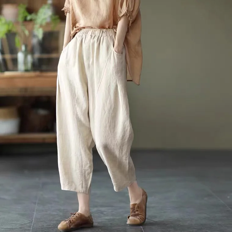 Women's - Casual Cropped Pants Cotton Trousers for Women