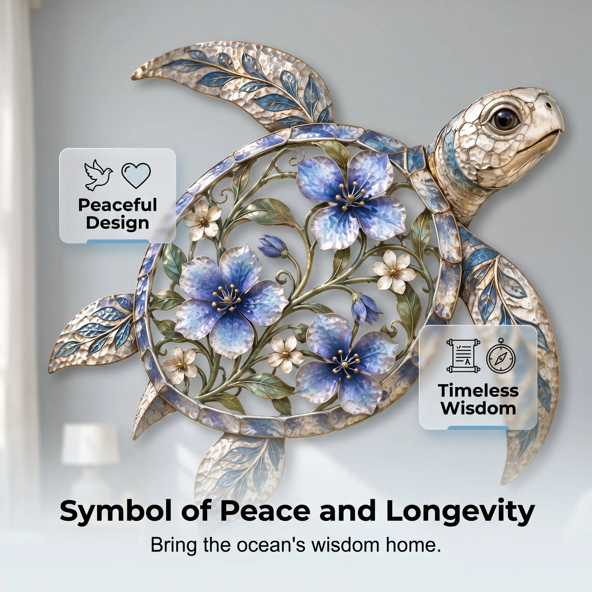 Sea turtle wall sculpture displayed — wisdom, longevity, resilience