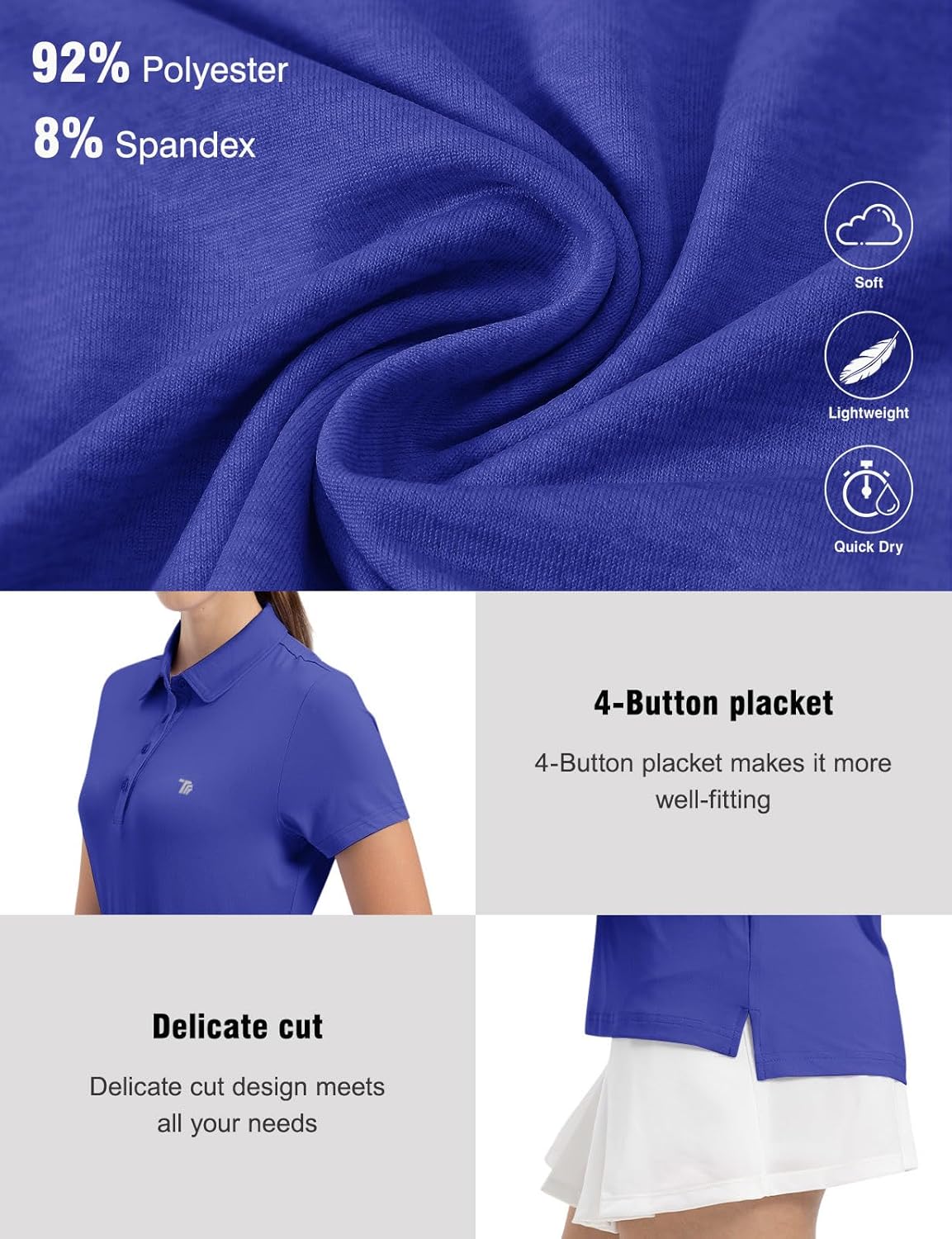 Women's Golf Polo Short Sleeve Shirts Lightweight Moisture Wicking Collared T Shirt Quick Dry 4-Button