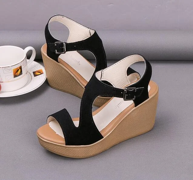 2020 Women Ladies Women Fish Mouth Non-slip Platform Slope High Heels Sandals Buckle Strap Sandals Outdoor Style for Women