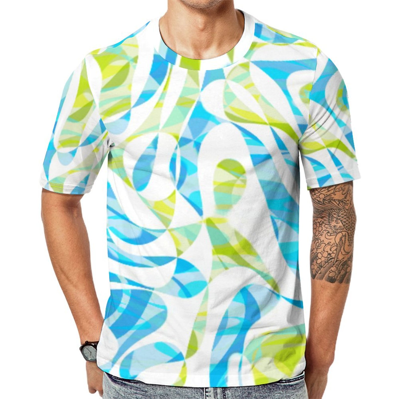 Lime Green Aqua Turquoise Swirls Art Short Sleeve Print Unisex Tshirt Summer Casual Tees for Men and Women Coolcoshirts