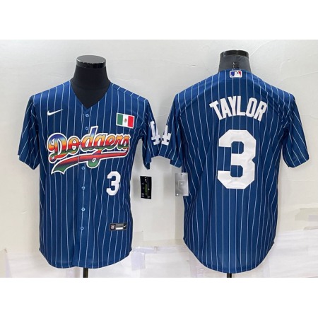 Men's Los Angeles Dodgers #3 Chris Taylor Navy Mexico Rainbow Cool Base Stitched Baseball Jersey WORB