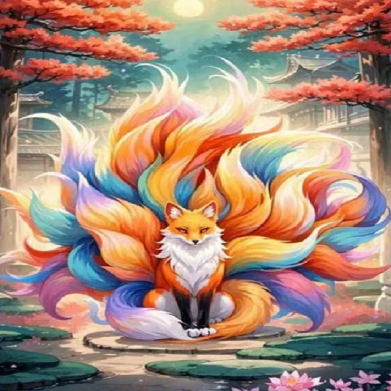 9CT Full Stamped Cross Stitch Bead Embroidery- Fox(Canvas|54*76CM)