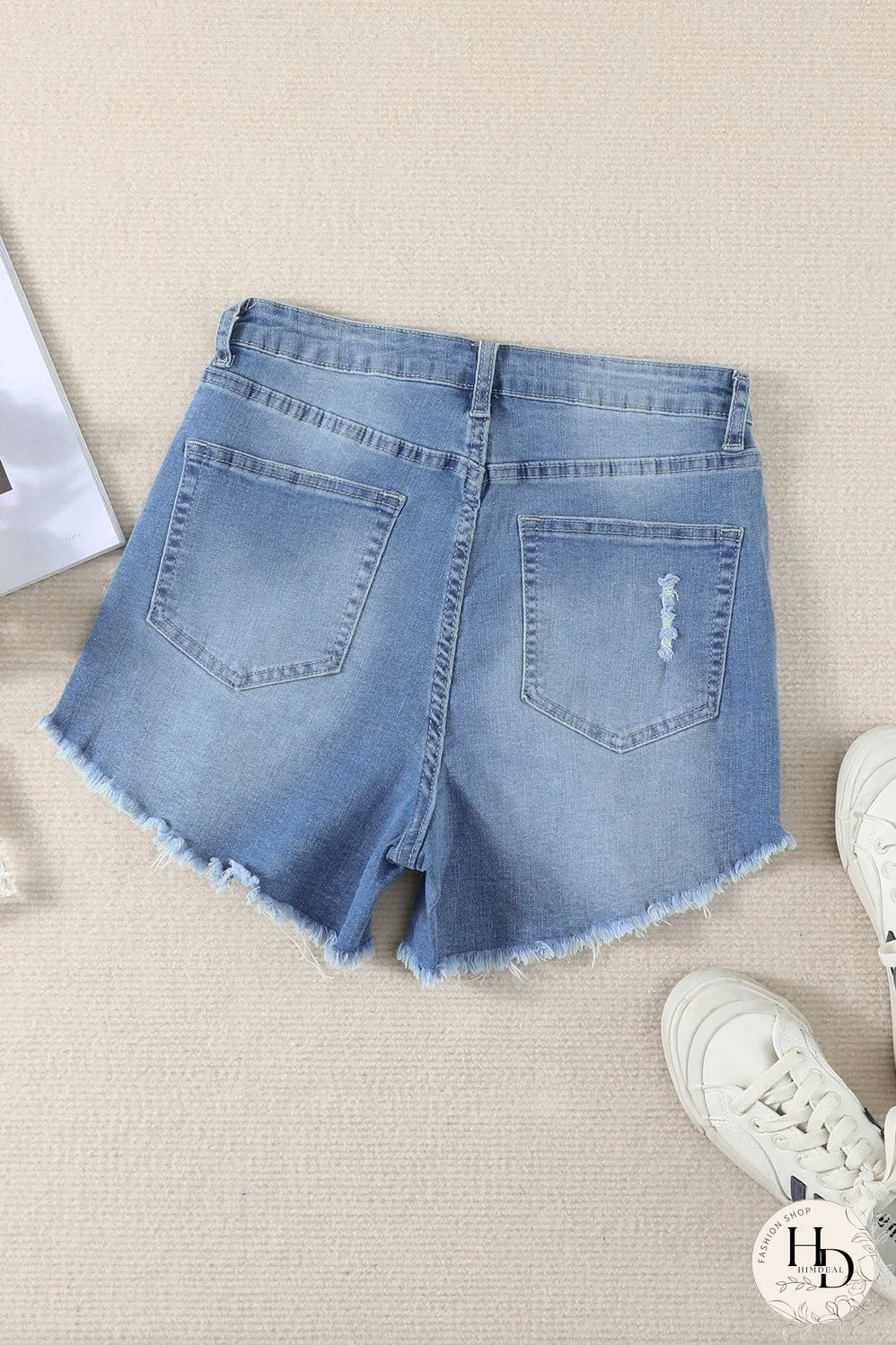 Women's High-Waisted Distressed Denim Shorts
