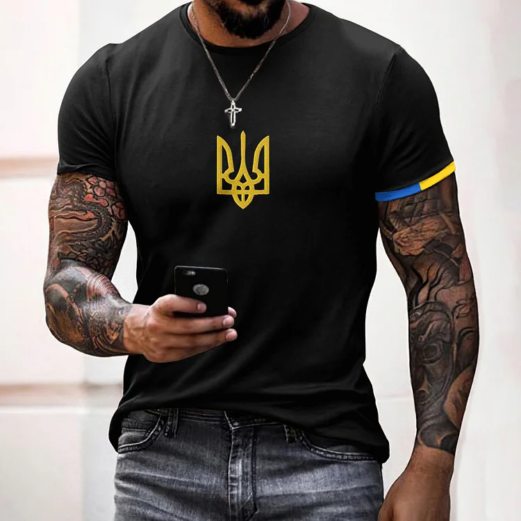 Simpfit Herren-T-Shirt mit Aufdruck der ukrainischen Dreizack-Flagge