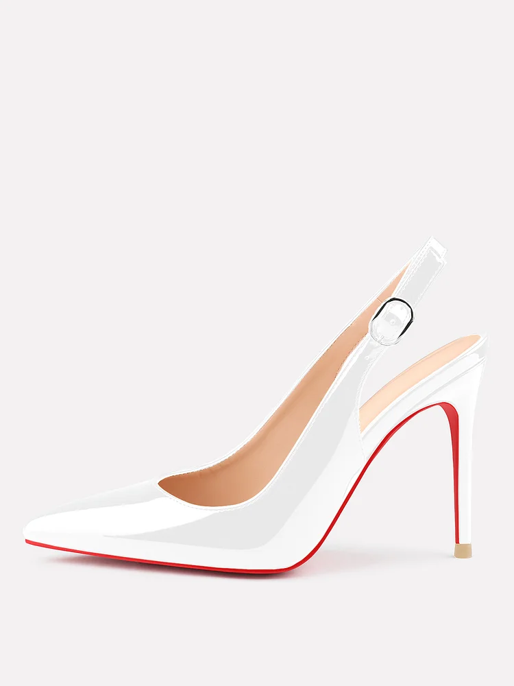 100mm Women's  Classic Patent Leather Shoes Pointed Toe Slingback Sandals Red Bottoms High Heels Comfortable Pumps
