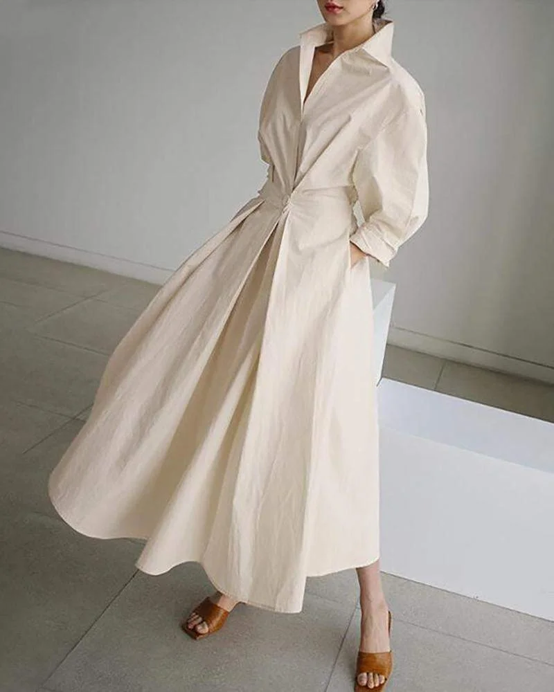 Stylish Solid Color Long Sleeve Dress