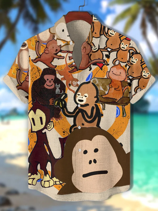 Men's Happy Monkeys And Banana Art Print Casual Shirt