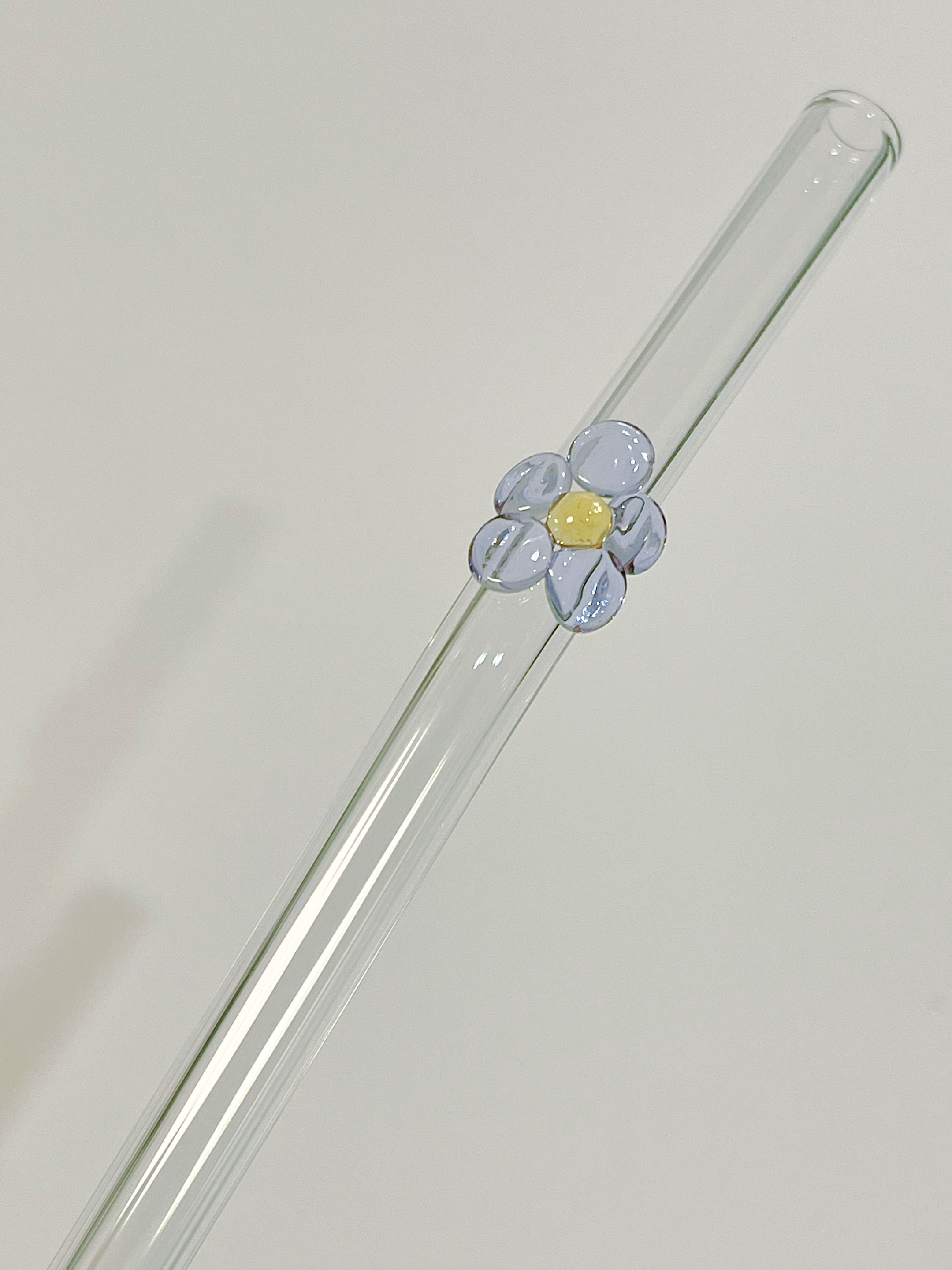 Maneifurui™ Purple  Flower Reusable Glass Drinking Straw