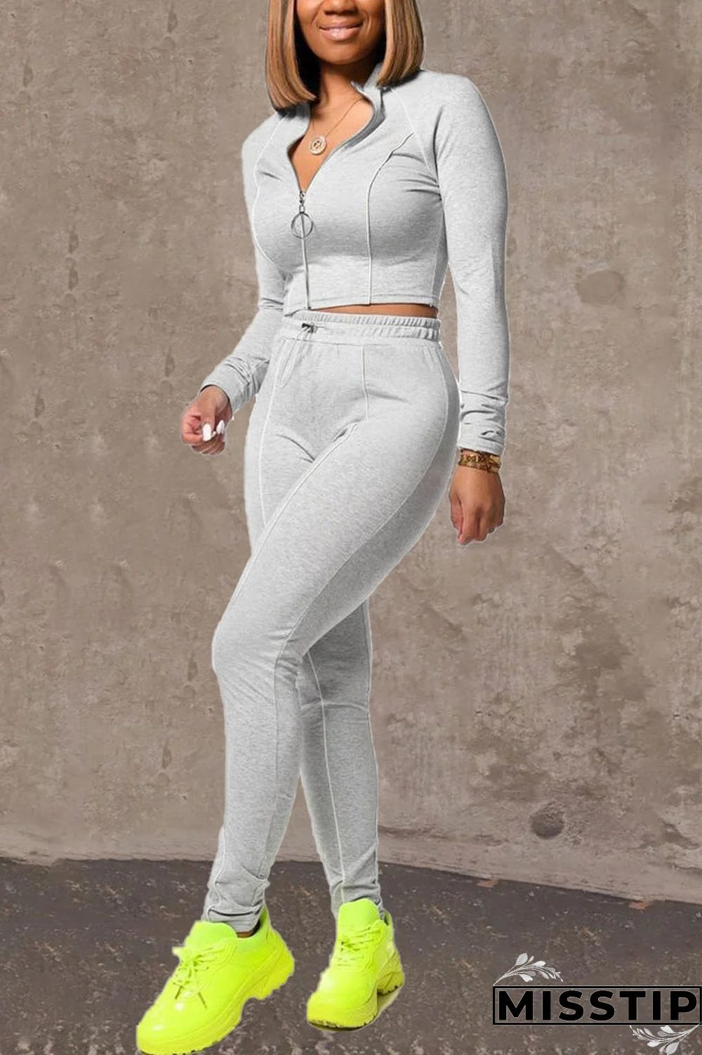 Gray White Casual Solid Patchwork O Neck Long Sleeve Two Pieces