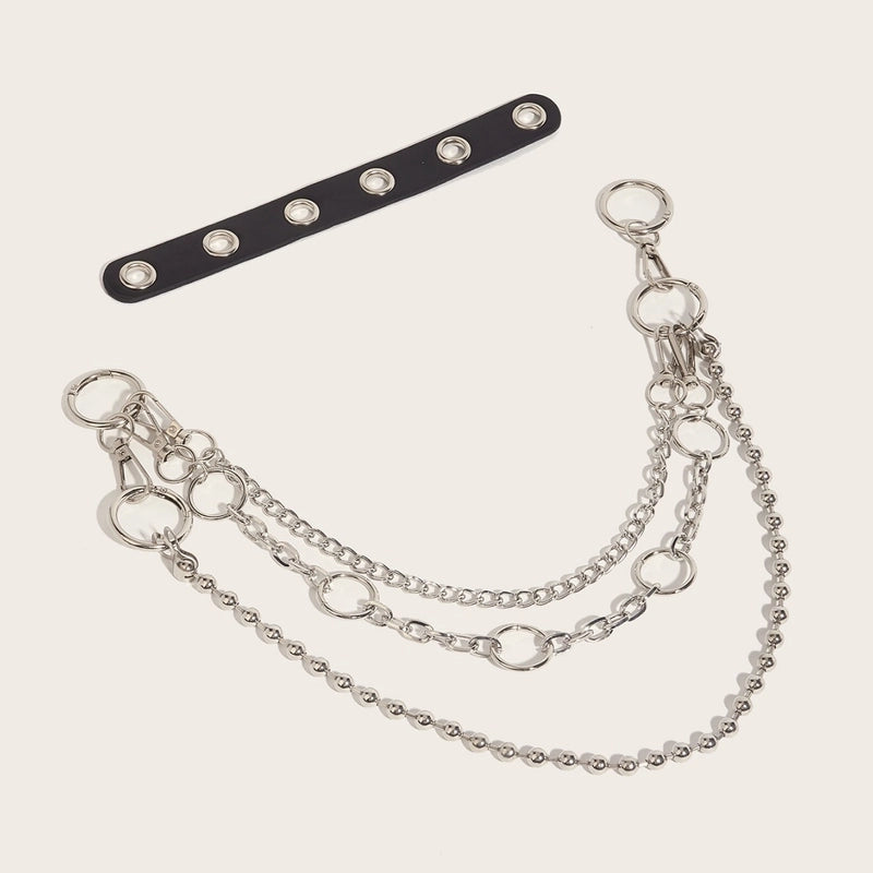 Hip-Hop Solid Color Pu Leather Iron Chain Unisex Leather Belts