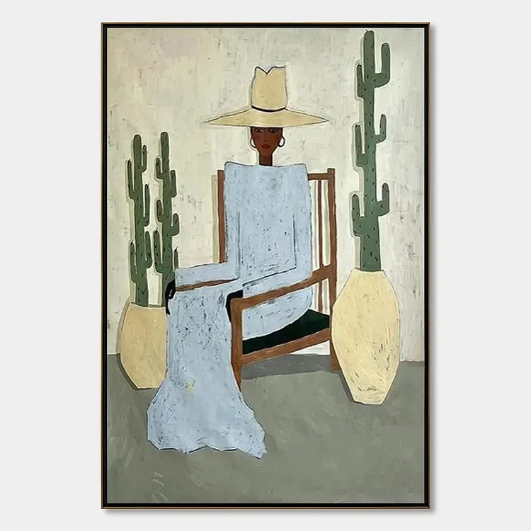 DESERT POISE: Minimalist Figurative Portrait Oil Painting（Canvas painting）