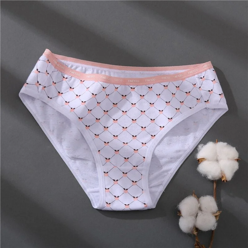 FINETOO Women 1Pc/2Pcs Cotton Panties Female Print Briefs Sexy Low-Rise Underpants Girls Cute Plus Size M-2XL Intimates Lingerie