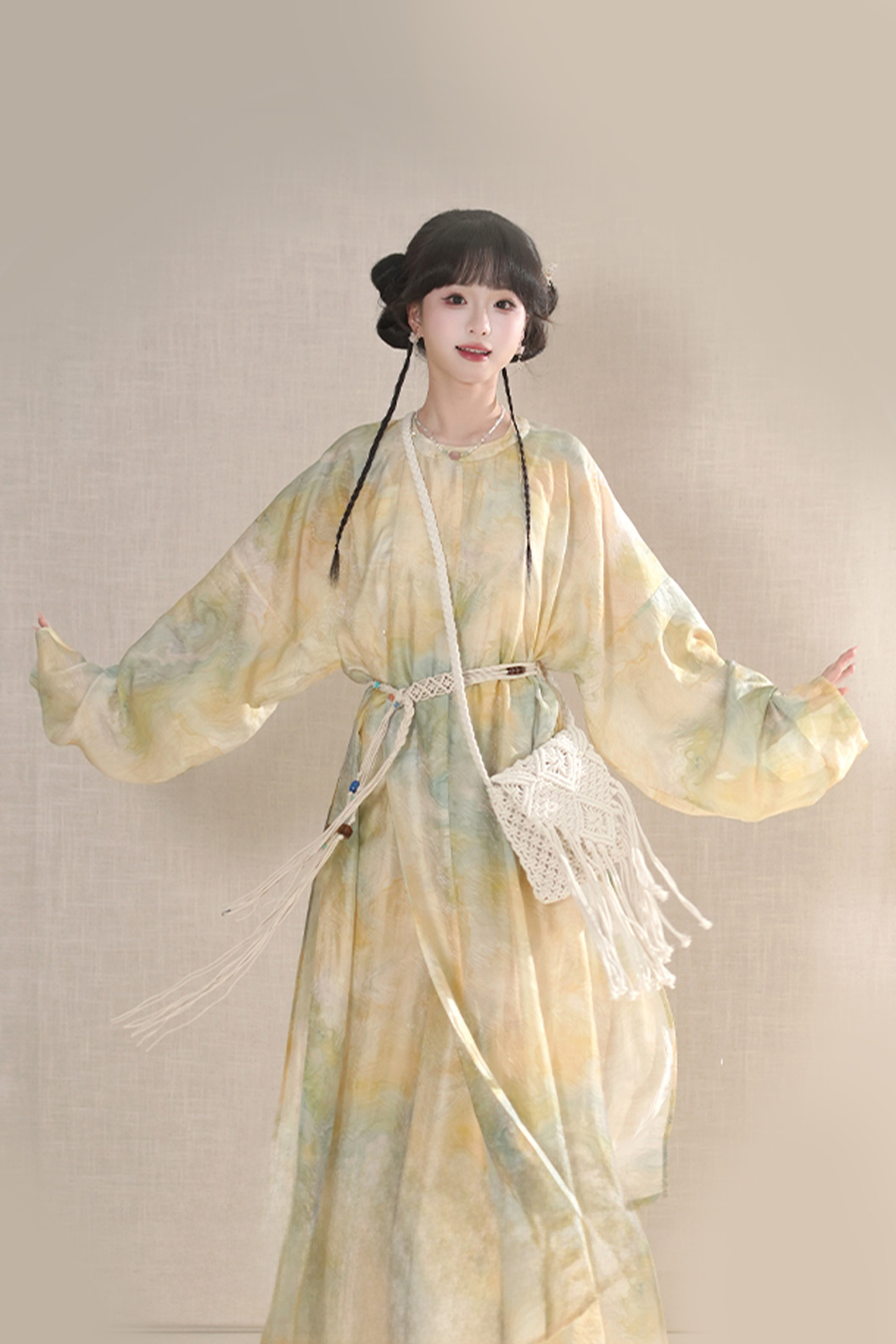 Modern Hanfu Yellow Hanfu Dress with Round Collar Robe and Sun Protection - lirui 梨蕊 Stupa Stones