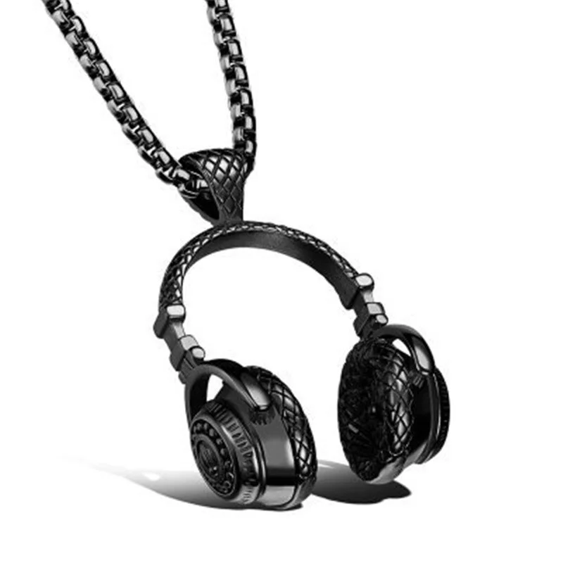 Music DJ Headphones Pendant with Box Chain Necklace-VESSFUL