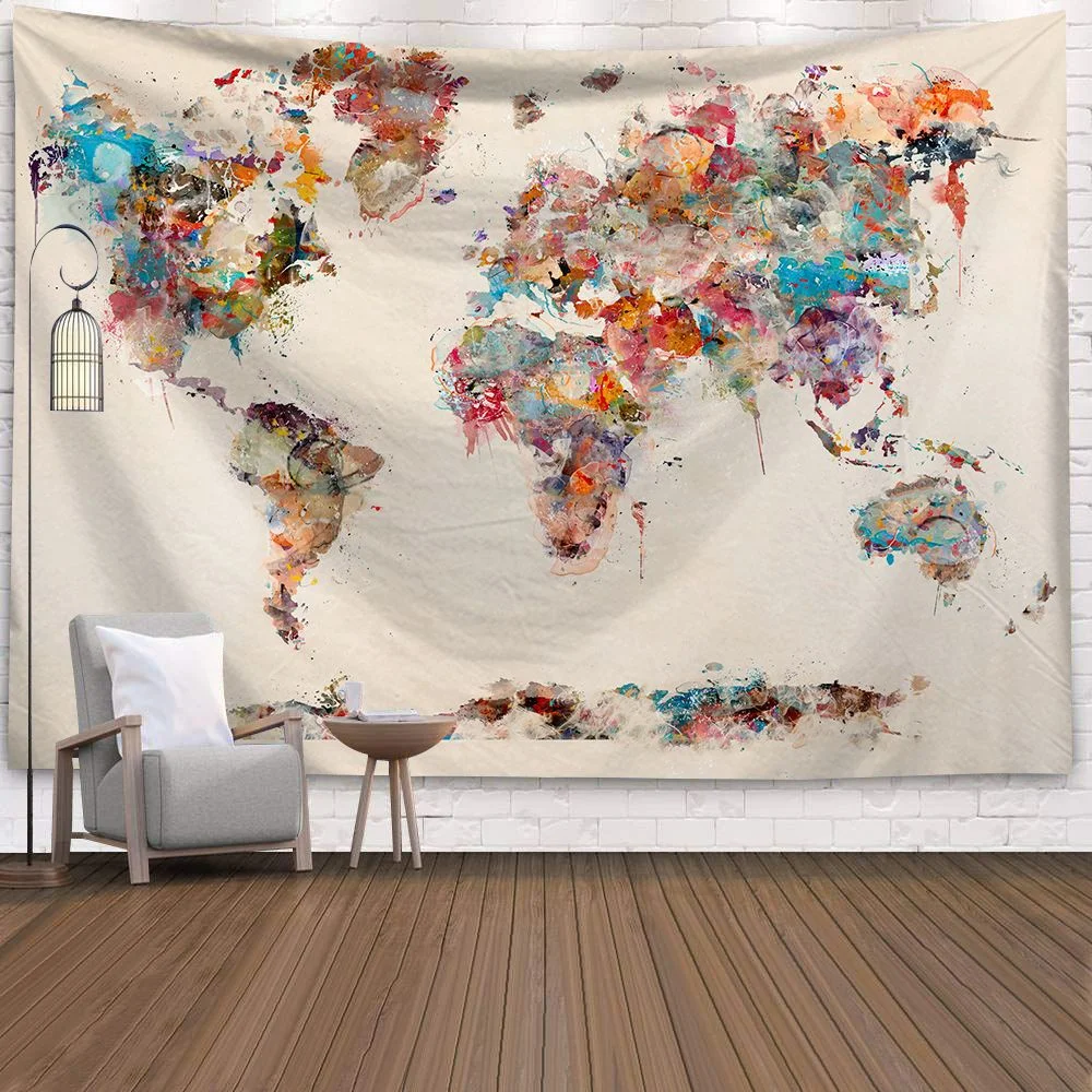 World Map 3D Print Polyester Geometric Wall Hanging Tapestry Decor Oil Painting Beach Towel Sleeping Pad Yoga Blanket Mat