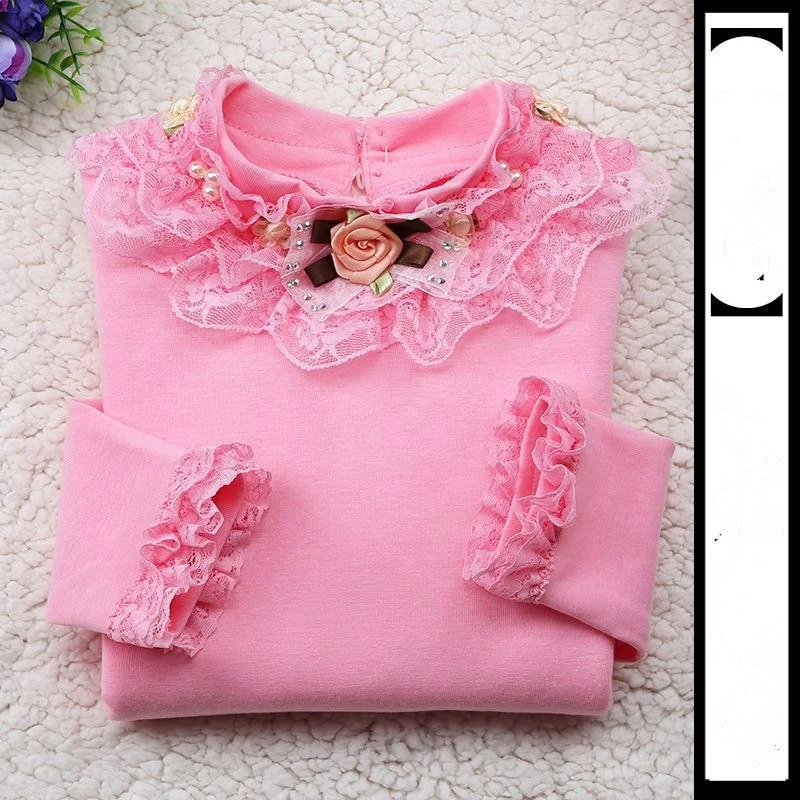 2021 Spring Autumn Cotton Children Base T Shirts Baby Girls Clothes Long Sleeve Floral Casual T Shirt Tops Kids Lace T shirt