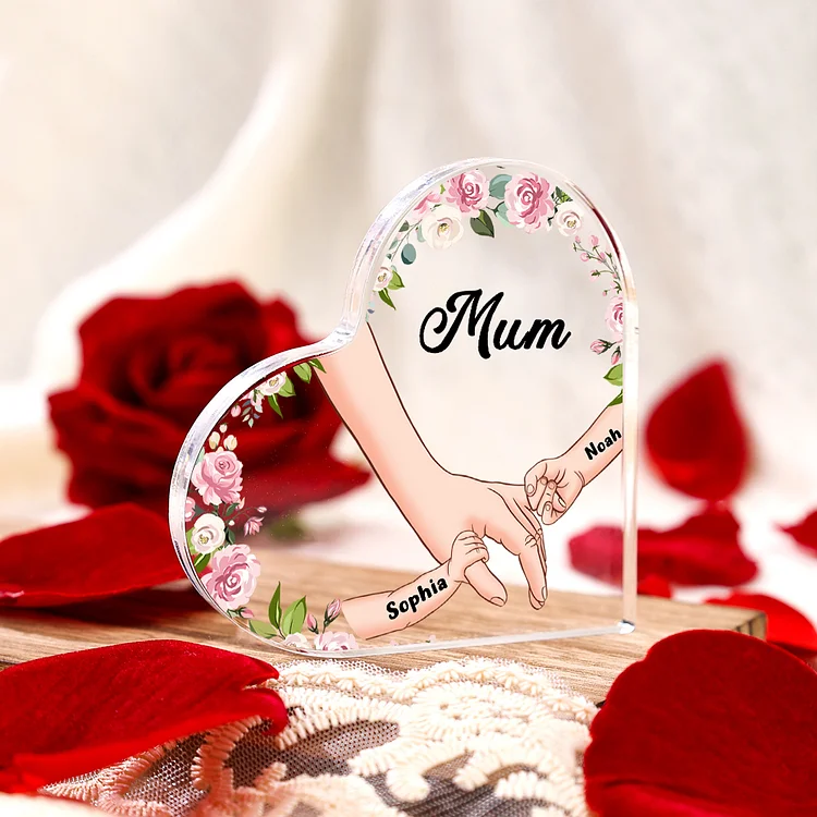 2 Names-Mum/Nan/Nana/Grandma Name Personalized Acrylic Ornament-Custom Acrylic Hold Hands Heart Keepsake Desktop Ornament for family