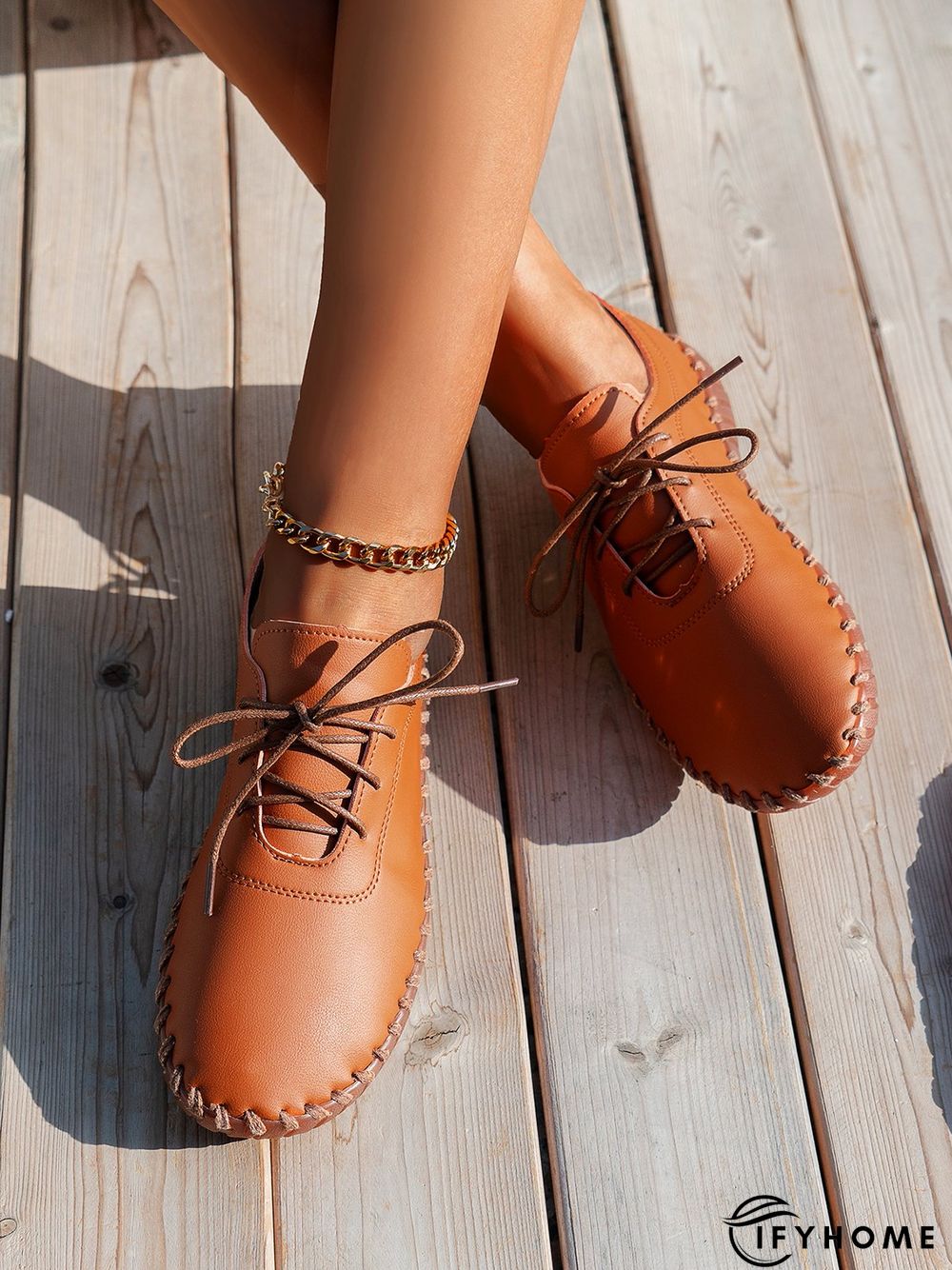 Casual Plain Lace-Up Flat Shoes | IFYHOME