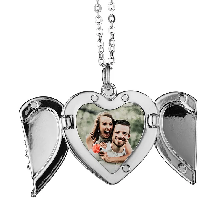 Custom Photo Angel Wings Couple Heart Necklace