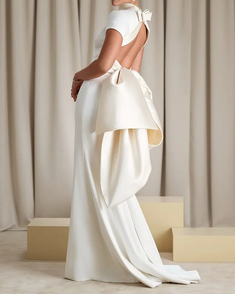 Elegant hollow back solid color dress