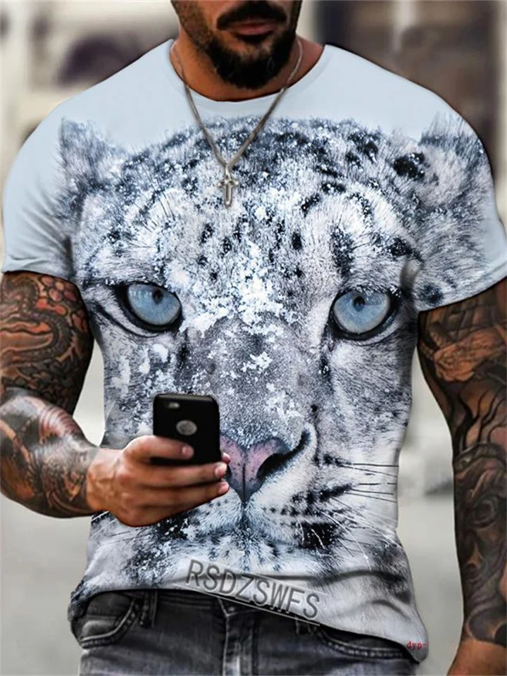 Men's Short-sleeved Round Neck 3D Digital Printing Animal Tiger Lion T-shirt Tops